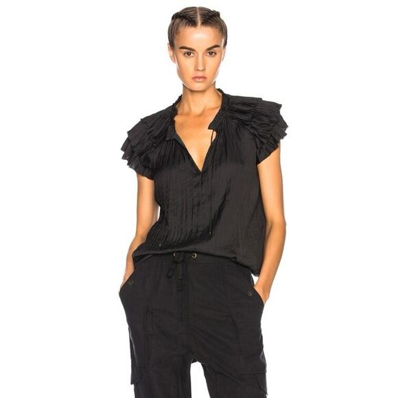 Ulla Johnson Tops - NWT Ulla Johnson Womens Mara Top Noir Black Size 0 Japanese Satin Plisse Pleat